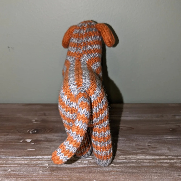 Knit BLA BLA KIDS PUPPY DOG RATTLE Plush Orange Gray Striped - Picture 3 of 6